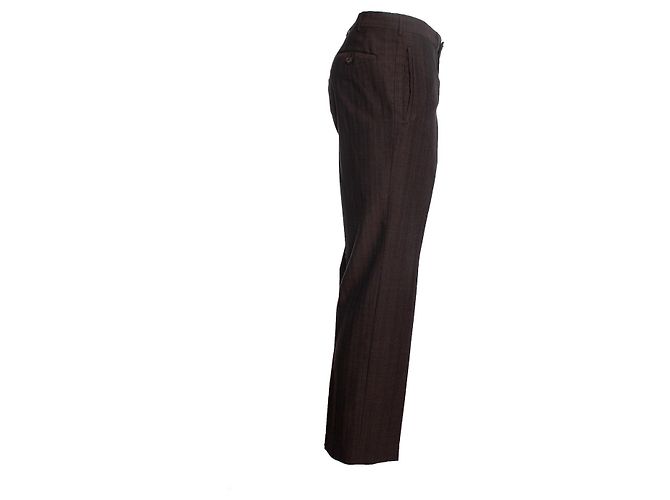Prada, Pantalón de lana a rayas marrón oscuro. Castaño - vista 4