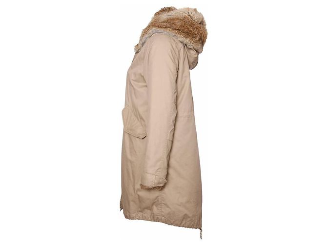 WOOLRICH, Khaki/sandfarbener Kapuzenparka mit herausnehmbarem Fellfutter in Größe S. Braun Grün - Ansicht 2
