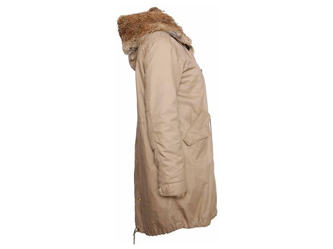 WOOLRICH, Khaki/sandfarbener Kapuzenparka mit herausnehmbarem Fellfutter in Größe S. Braun Grün - Ansicht 4