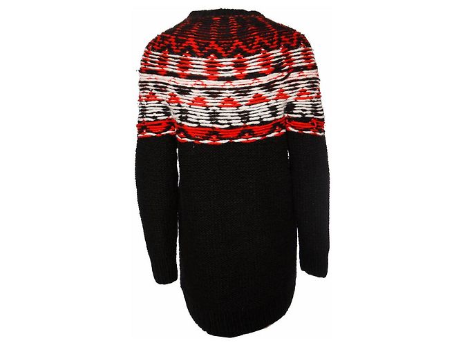 Autre Marque Denham, schwarzer Wollpullover mit Rot/Weiß um den Hals in Größe S. - Ansicht 3