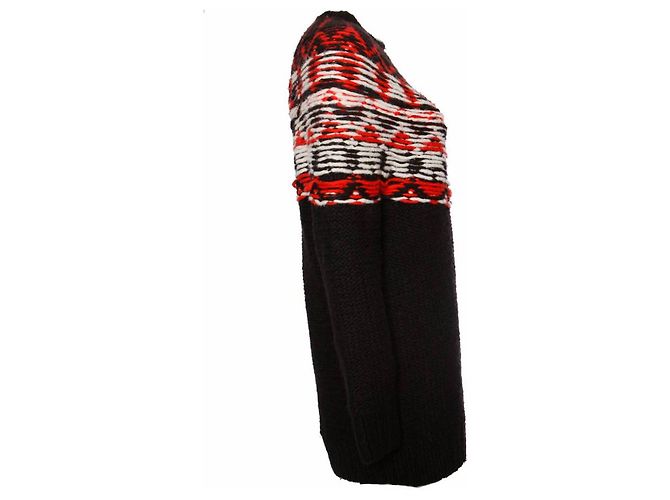 Autre Marque Denham, schwarzer Wollpullover mit Rot/Weiß um den Hals in Größe S. - Ansicht 4