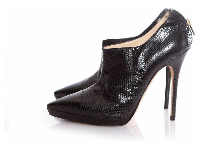 Jimmy Choo, germogli di piattaforma di serpenti d'acqua appuntiti e lucenti. Nero - vista 2