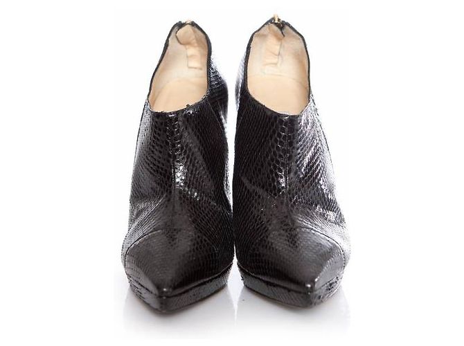 Jimmy Choo, germogli di piattaforma di serpenti d'acqua appuntiti e lucenti. Nero - vista 3