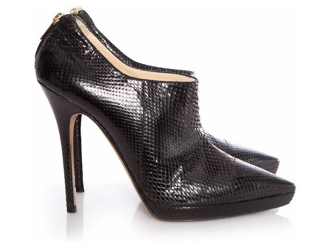 Jimmy Choo, germogli di piattaforma di serpenti d'acqua appuntiti e lucenti. Nero - vista 5