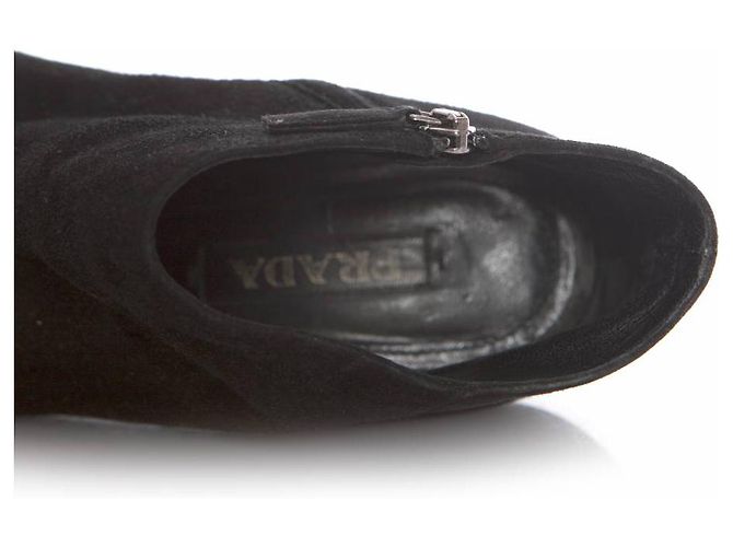 Prada, botas de plataforma de gamuza negra. Negro - vista 7