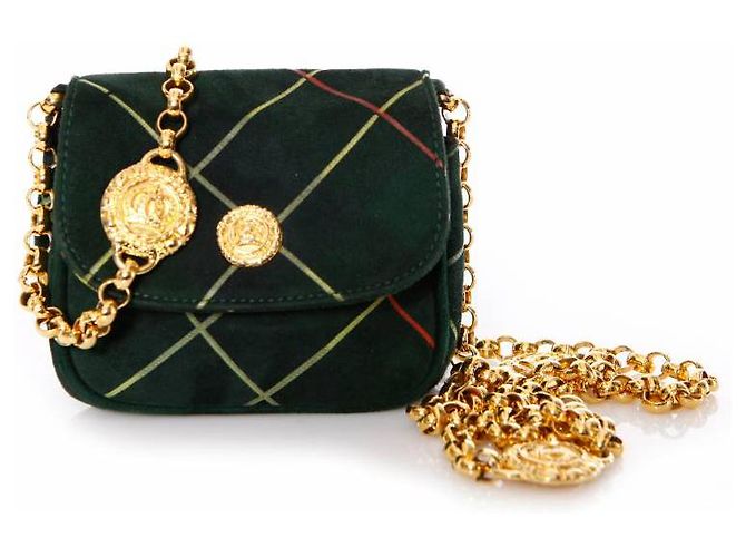 Escada Margeretha Ley, Vintage grüne Wildledertasche mit goldener Kette. - Ansicht 3