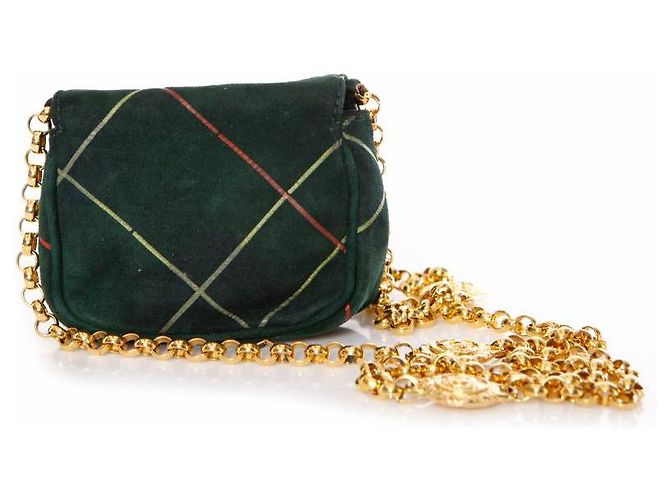Escada Margeretha Ley, Vintage grüne Wildledertasche mit goldener Kette. - Ansicht 5