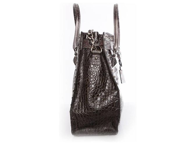 Michael Kors, Borsa tote Hamilton grigia con stampa coccodrillo e hardware argentato. Grigio - vista 3