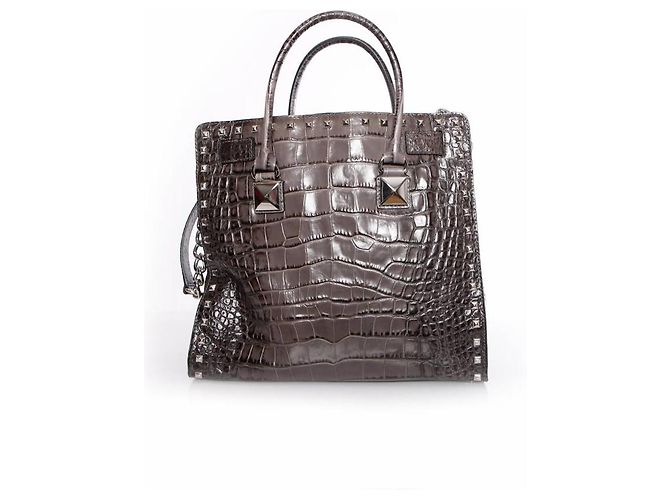 Michael Kors, Borsa tote Hamilton grigia con stampa coccodrillo e hardware argentato. Grigio - vista 4