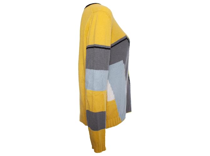 Prada, Kaschmirpullover in Gelb und Grau - Ansicht 3