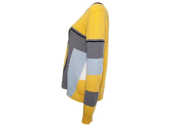 Prada, Kaschmirpullover in Gelb und Grau - Ansicht 4
