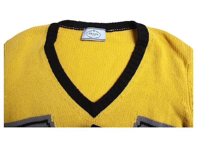Prada, Kaschmirpullover in Gelb und Grau - Ansicht 5