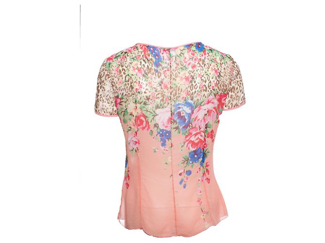 BLUMARINE, Top de seda con estampado de flores y leopardo Multicolor - vista 2