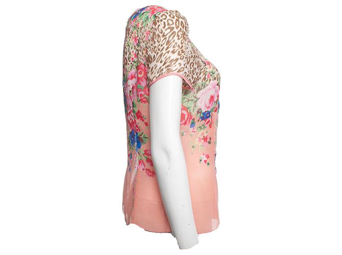 BLUMARINE, Top de seda con estampado de flores y leopardo Multicolor - vista 3