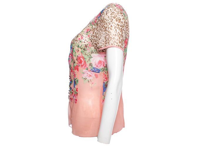 BLUMARINE, Top de seda con estampado de flores y leopardo Multicolor - vista 4