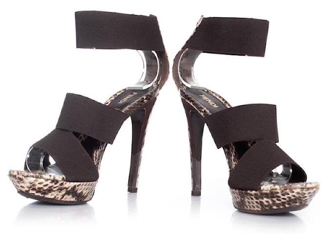 Fendi, Python sandal with elastic straps Brown - view 6