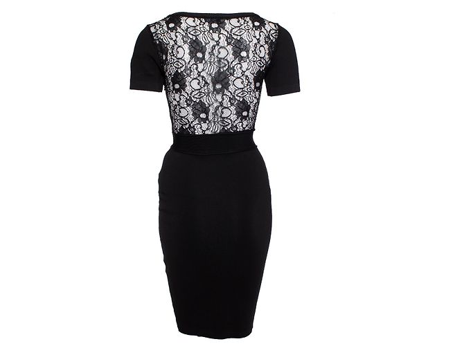 Elisabetta Franchi, Schwarzes Kleid mit Spitze - Ansicht 2