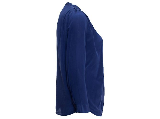 Sandro, camicia in seta blu con fiocco - vista 3