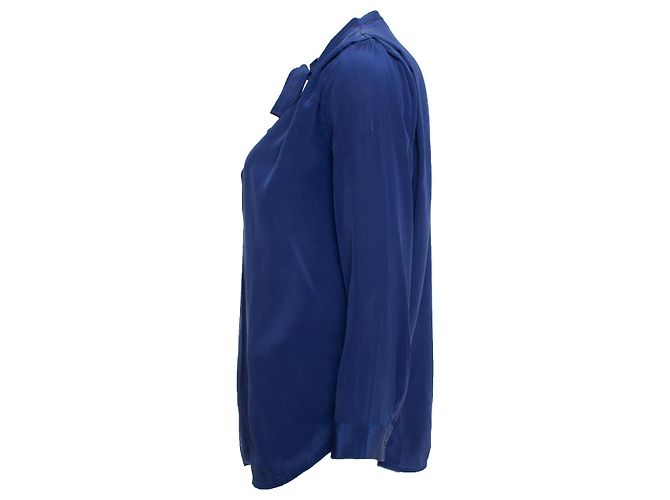 Sandro, camicia in seta blu con fiocco - vista 4
