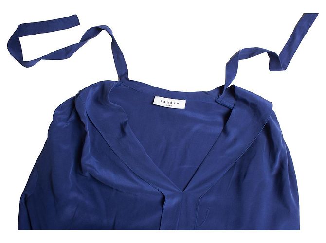 Sandro, camicia in seta blu con fiocco - vista 5