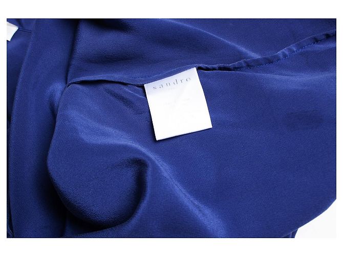 Sandro, camicia in seta blu con fiocco - vista 6