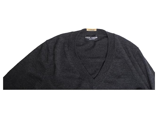 DOLCE & GABBANA, Grauer Wollpullover mit V-Ausschnitt - Ansicht 6