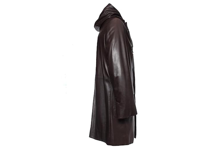 Prada, Parka de piel con capucha marrón Castaño Verde - vista 3