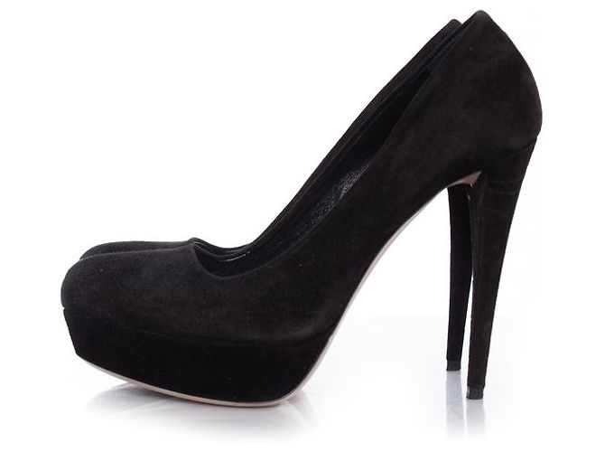 miu miu, Décolleté con plateau in camoscio nero. - vista 2