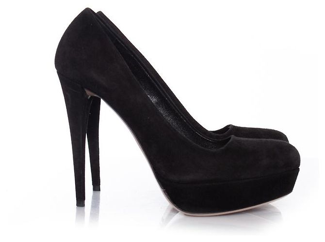 miu miu, Décolleté con plateau in camoscio nero. - vista 5