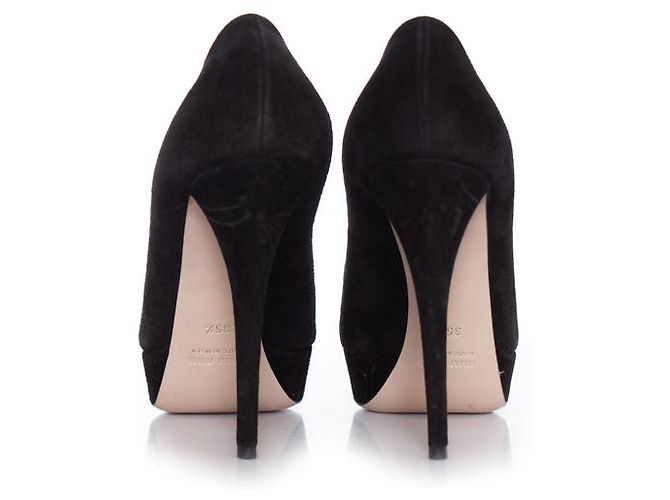 miu miu, Décolleté con plateau in camoscio nero. - vista 6