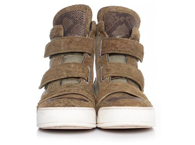 balmain, Sneaker alte in pelle scamosciata spazzolata Verde - vista 4