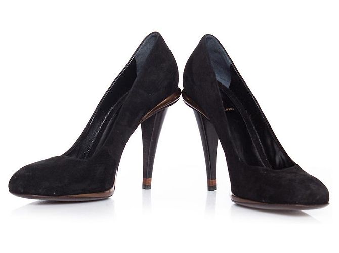 Fendi, décolleté in camoscio nero e bronzo. - vista 3