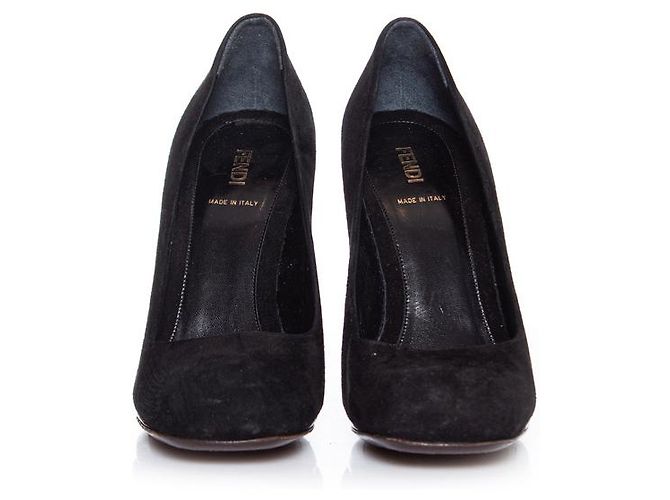 Fendi, décolleté in camoscio nero e bronzo. - vista 4