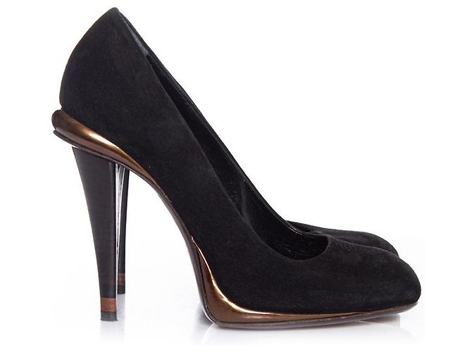Fendi, décolleté in camoscio nero e bronzo. - vista 5