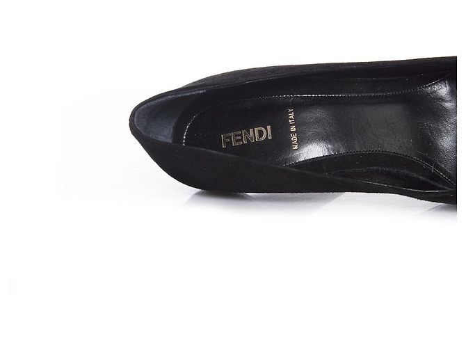 Fendi, décolleté in camoscio nero e bronzo. - vista 8