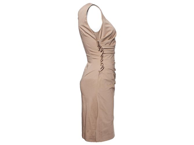 Christian Dior, Vestido beige arrugado sin mangas Castaño - vista 3