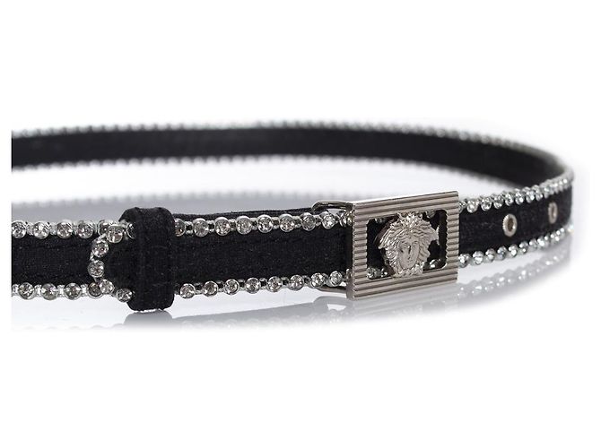 Gianni Versace, Canvas-Medusa-Gürtel mit Strass Schwarz - Ansicht 6
