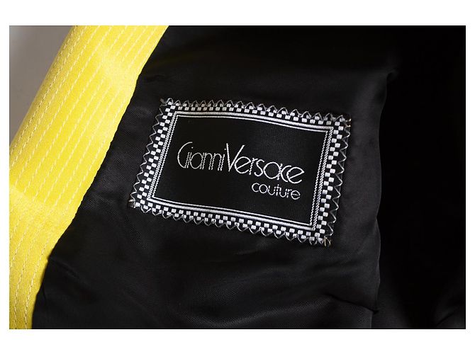 Gianni Versace Couture, Maxiblazer mit gelbem Kragen Schwarz - Ansicht 5
