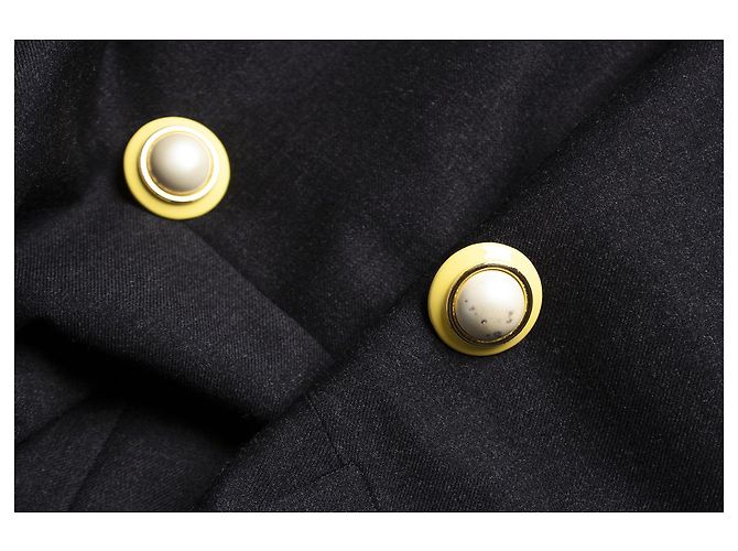 Gianni Versace Couture, Maxiblazer mit gelbem Kragen Schwarz - Ansicht 8