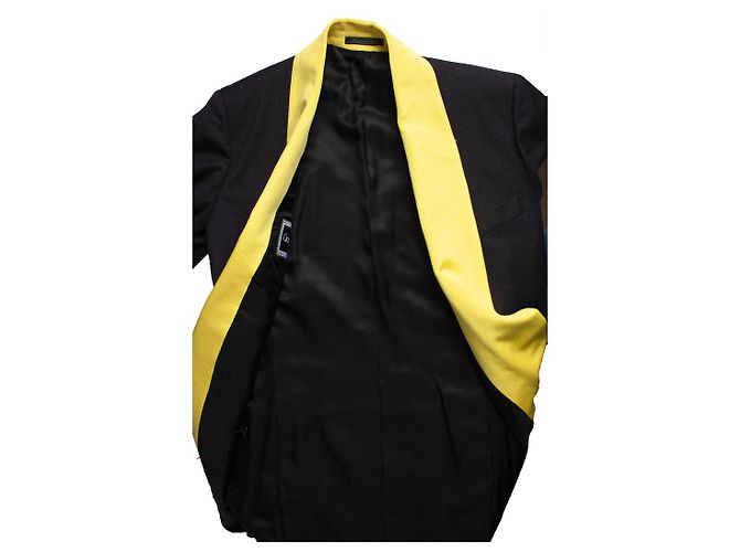 Gianni Versace Couture, Maxiblazer mit gelbem Kragen Schwarz - Ansicht 9