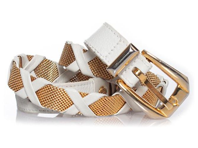 Gianni Versace, Cinto trançado de couro branco e metal - vista 3