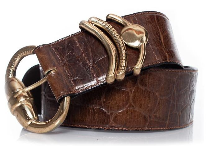 Gianni Versace, Brauner Ledergürtel mit Krokoprägung - Ansicht 2