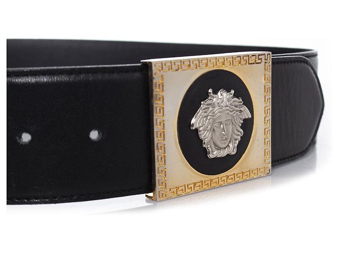Gianni Versace, Schwarzer Ledergürtel mit Medusa-Schnalle - Ansicht 7