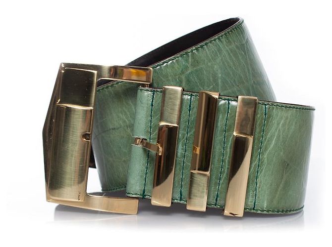 Gianni Versace, Cinturón de piel con estampado de cocodrilo verde - vista 2