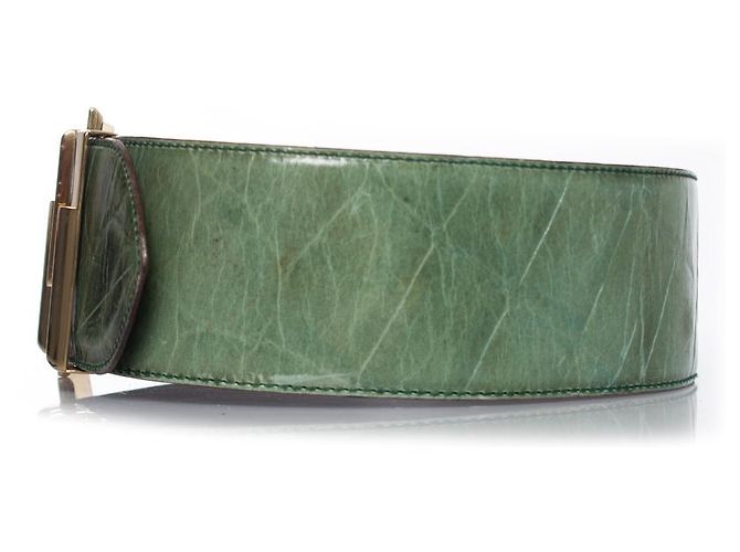 Gianni Versace, Cinturón de piel con estampado de cocodrilo verde - vista 5