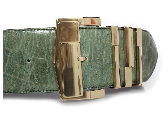 Gianni Versace, Cinturón de piel con estampado de cocodrilo verde - vista 6