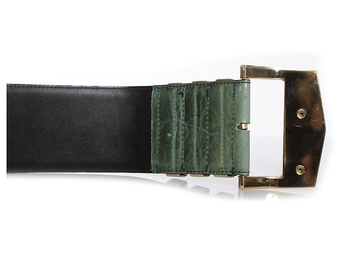 Gianni Versace, Cinturón de piel con estampado de cocodrilo verde - vista 8