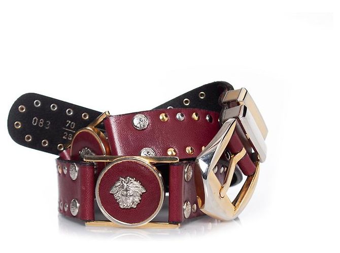 Gianni Versace, Medusa-Gürtel aus Leder mit Nieten Rot - Ansicht 5