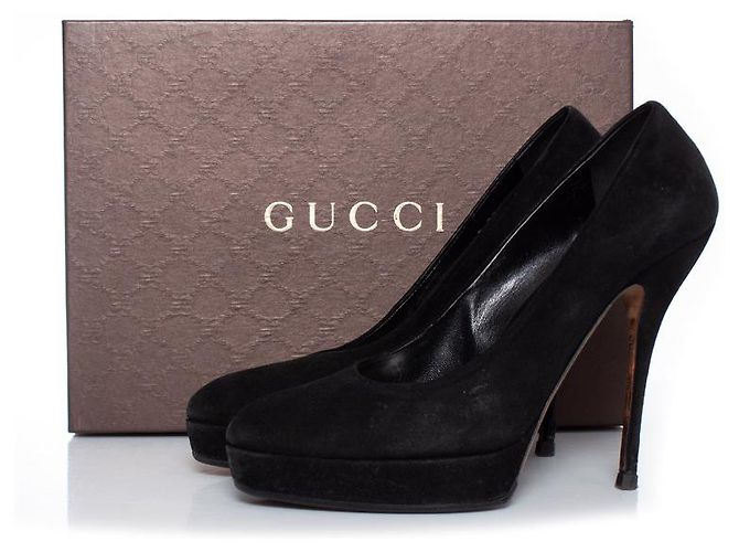 gucci, Décolleté con plateau in camoscio nero - vista 9