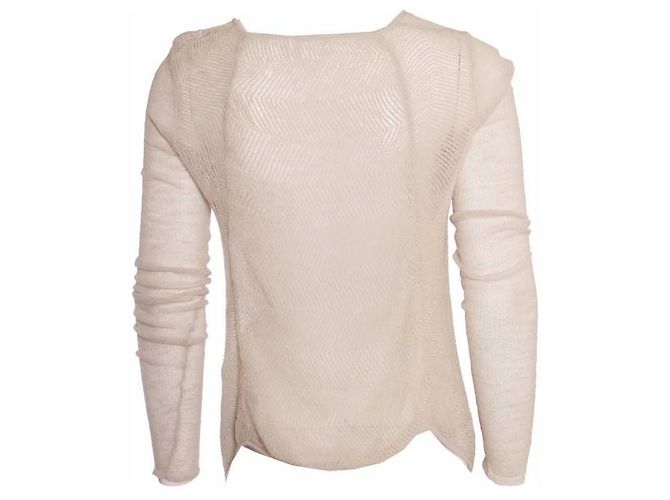 Helmut Lang, Beige/natural open woven asymmetric top in size S. - view 3